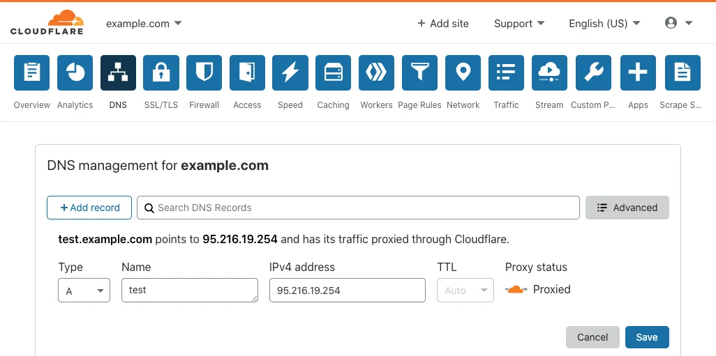 تنظیمات DNS در کلودفلر